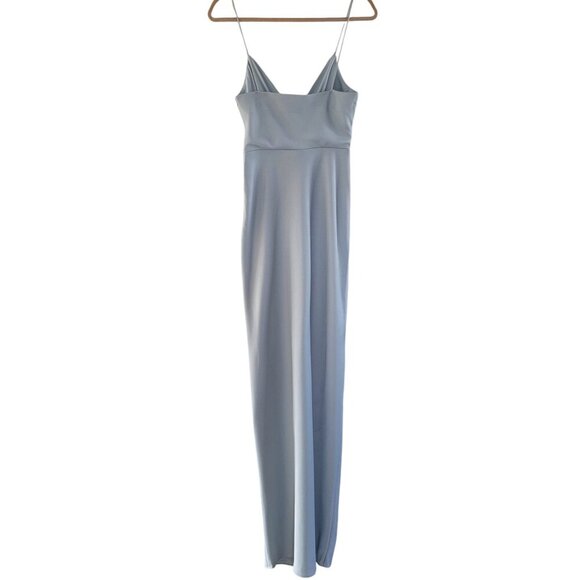 BHLDN Freya Satin Charmeuse Faux Wrap Maxi Dress Pale Blue - Picture 4 of 12